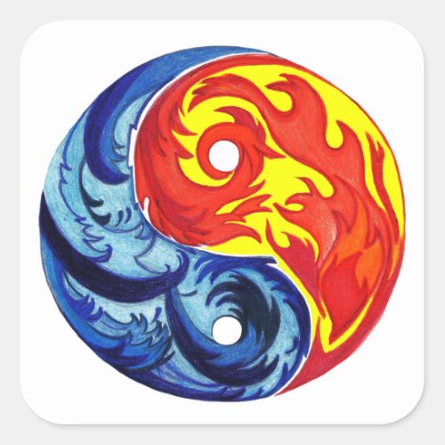Fire and Ice Yin_Yang Square Sticker