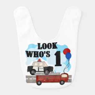 Fire and Police 1st Birthday Bib