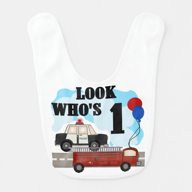 Fire and Police 1st Birthday Bib (Front)