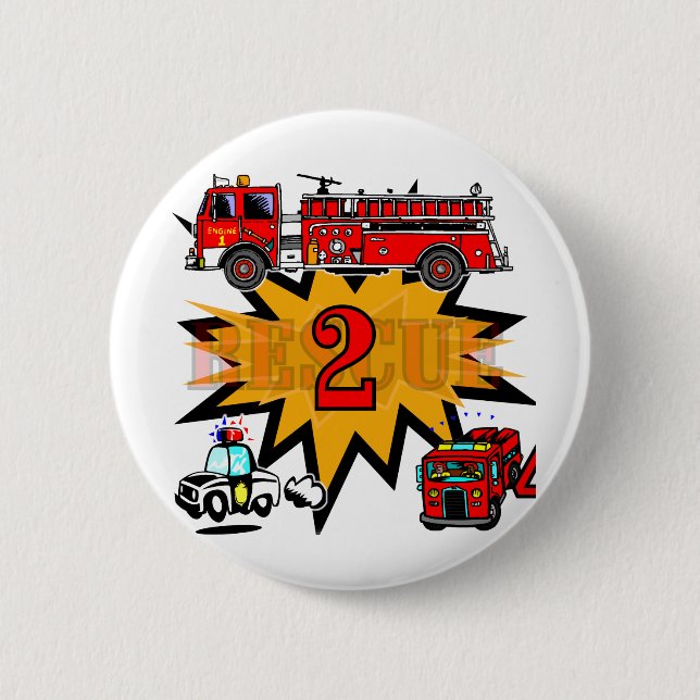 Fire and Rescue 2nd Birthday Tshirts and Gifts Button (Front)
