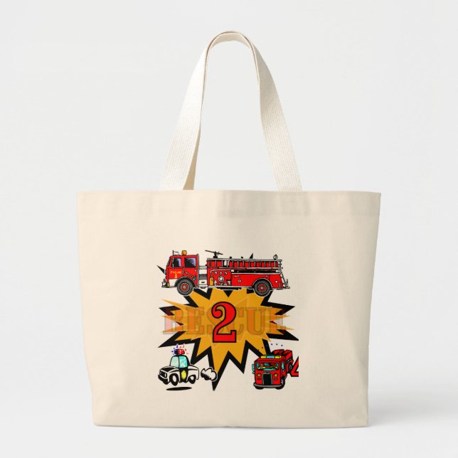 Fire and Rescue 2nd Birthday Tshirts and Gifts Large Tote Bag (Front)