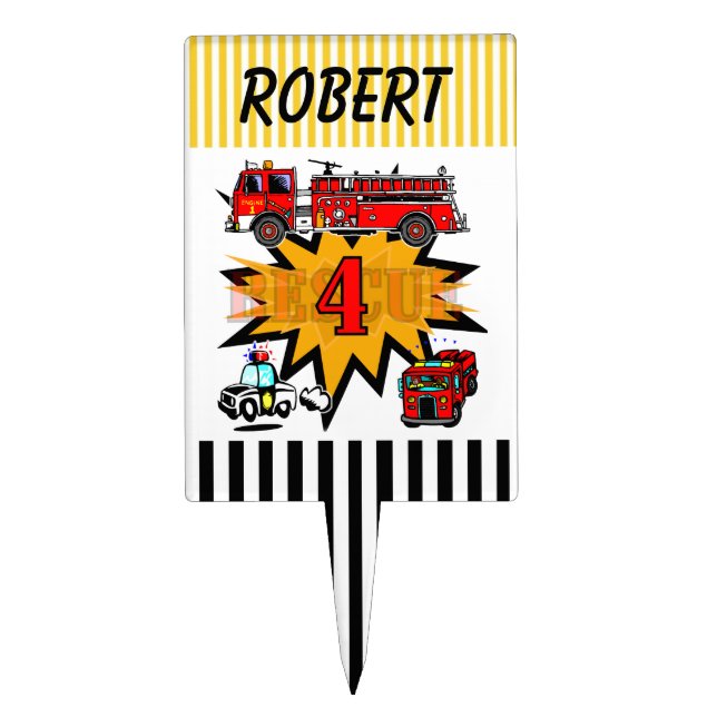 Fire and Rescue 4th Birthday Cake Topper (Front)