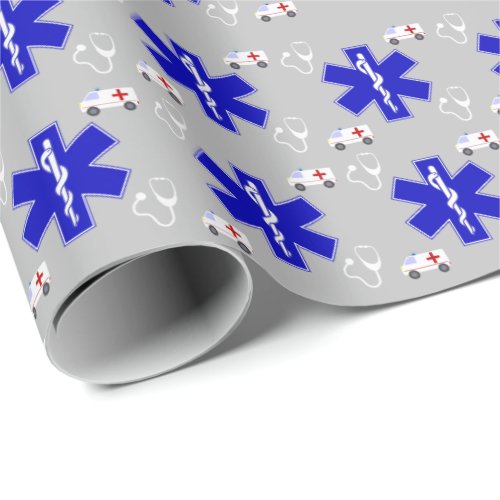 Fire and Rescue EMS Star Life Logo Wrapping Paper