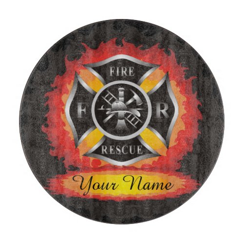 Fire and Rescue Flames Firefighter Cutting Board