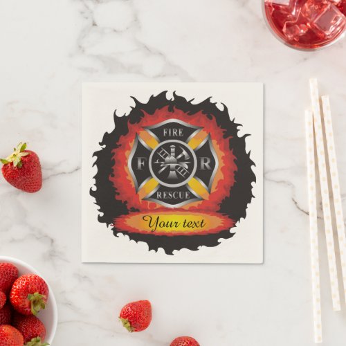 Fire and Rescue Flames Firefighter Napkins
