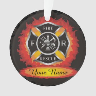 Fire and Rescue Flames Firefighter Ornament