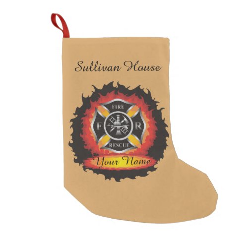 Fire and Rescue Flames Firefighter Small Christmas Stocking