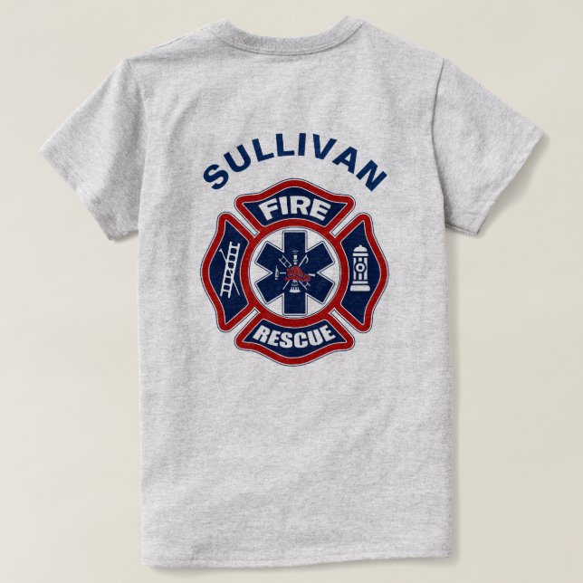 Fire and Rescue Red and Blue T-Shirt (Design Back)