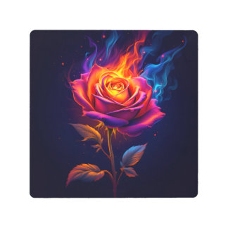 Fire and Rose Metal Print