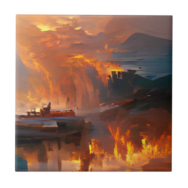 Fire and water digital art fantasy world ceramic tile (Front)