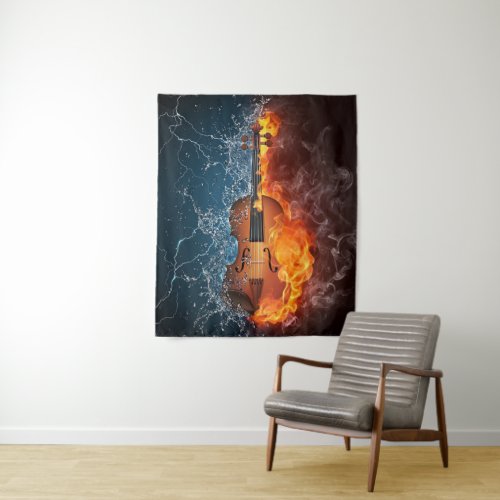 Fire and Water Violin Medium Wall Tapestry