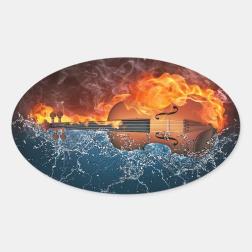 Fire and Water Violin Oval Stickers