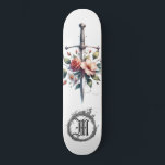 *~* Fire AP88 Medieval Sword Floral Floral Skateboard<br><div class="desc">(Search code AP88 to find similar items ) Easily Transfer to other Zazzle Products. WHITE background Skateboard with PINK and ROSE color FLOWERS MEDIEVAL SWORD for dragon slayers with FLOWERS / FLORAL elements and with RING of FIRE / FLAMES / FLAME and Letter , INITIAL MONOGRAM for your name -...</div>