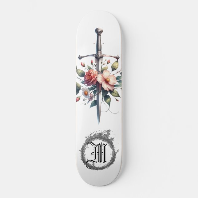 *~* Fire AP88 Medieval Sword Floral Floral Skateboard (Front)