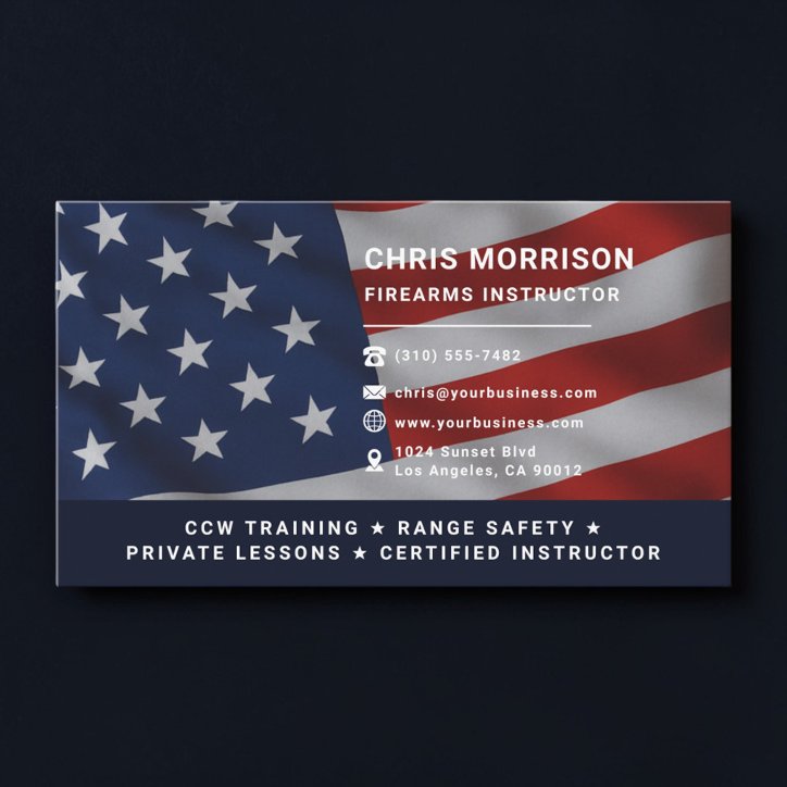 Fire Arms Instructor Patriotic Professional Business Card