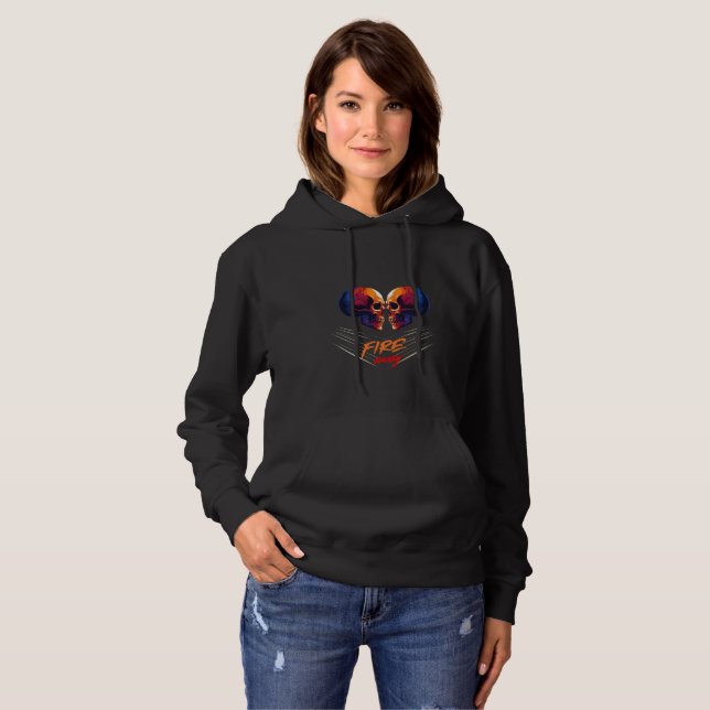 'Fire Away' Vibrant Twin Skulls Graphic Hoodie  (Front Full)
