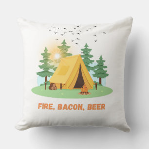 Fire. Bacon. Beer. – Camping Throw Pillow