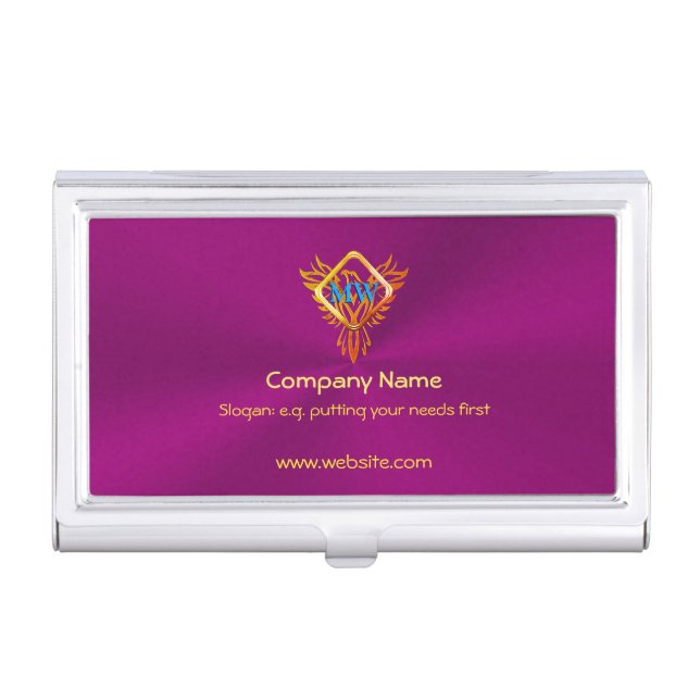 Fire Bird Phoenix on eggplant purple Business Card Case (Front)