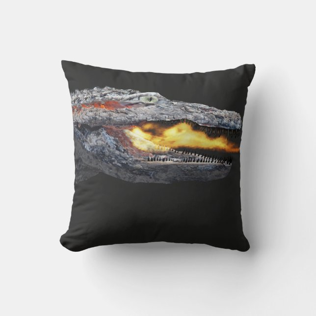 Fire-breathing Alligator Throw Pillow (Front)