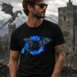 Fire Breathing Blue Flame Dragon T-Shirt