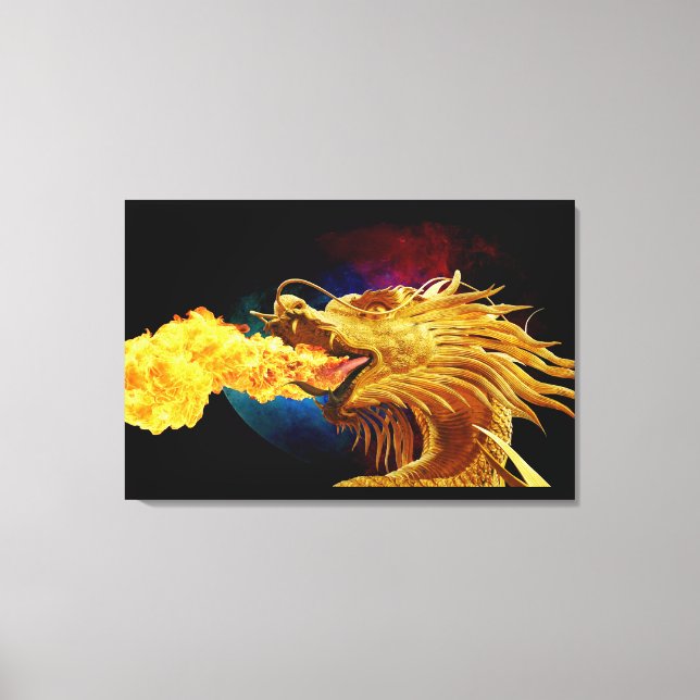 Fire Breathing Dragon 3 Piece Art Wall Canvas Print (Front)