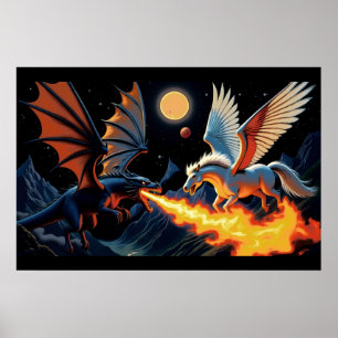 Fire Breathing Dragon and Pegasus Poster