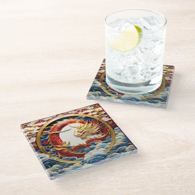 Fire breathing dragon artificial intelligence glass coaster (Angled)