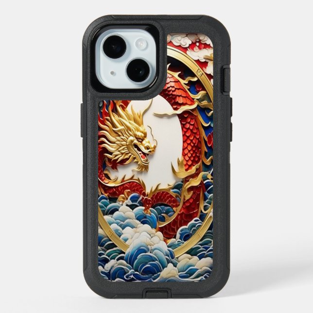 Fire breathing dragon artificial intelligence iPhone 15 case (Back)