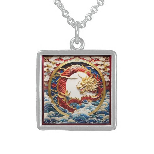 Fire breathing dragon artificial intelligence sterling silver necklace