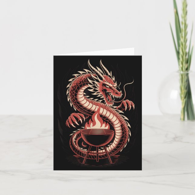 Fire Breathing Dragon Bbq Grill Backyard Cookout Card (Front)