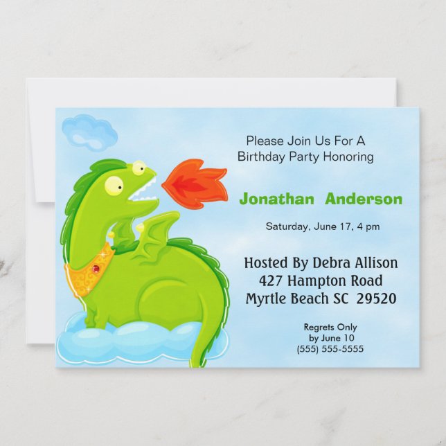 Fire Breathing Dragon Birthday Invitation (Front)