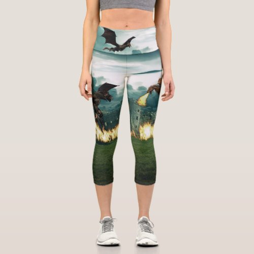 Fire Breathing Dragon Castle Capri Leggings