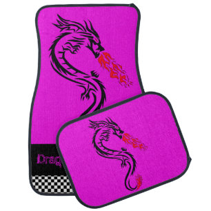 Fire Breathing Dragon Checkerboard Car Floor Mat