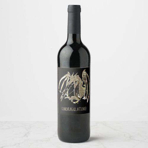 Fire_breathing Dragon Custom Text ConDRAGulations Wine Label