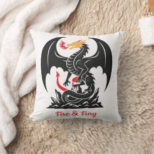 Fire Breathing Dragon Fantasy Graphic Custom Throw Pillow