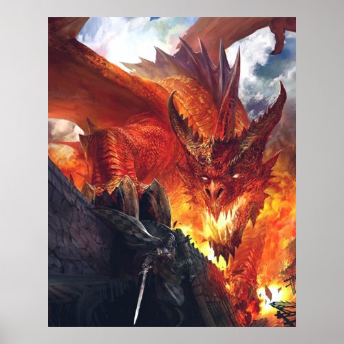 Fire Breathing Dragon Fantasy Poster