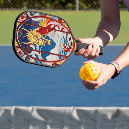 Fire breathing dragon Gold And Red Pickleball Paddle