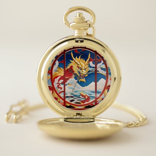 Fire breathing dragon Gold And Red Pocket Watch