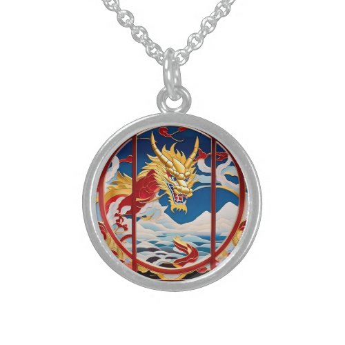 Fire breathing dragon Gold And Red Sterling Silver Necklace
