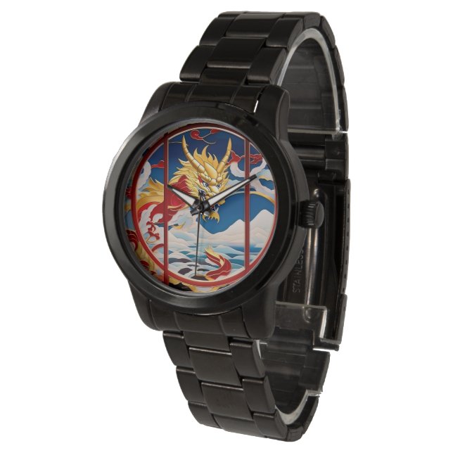 Fire breathing dragon Gold And Red Watch (Angled)