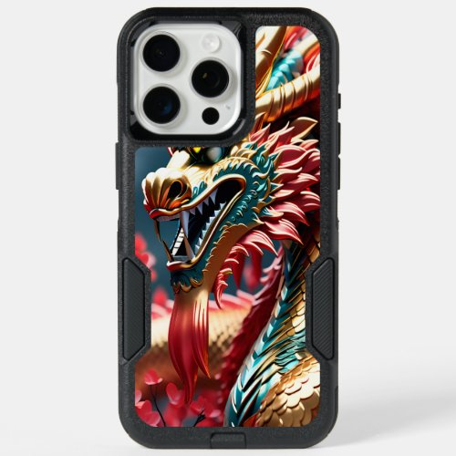 Fire breathing dragon gold blue and red scales iPhone 15 pro max case