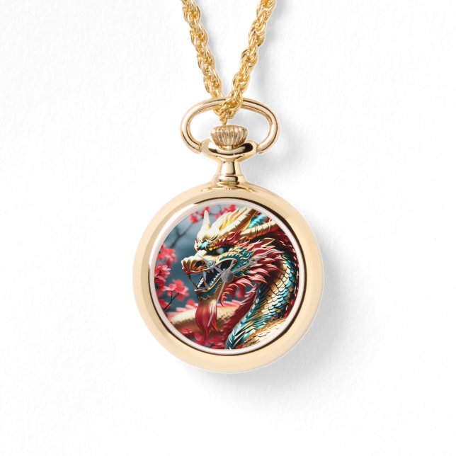 Fire breathing dragon gold blue and red scales watch (Front)