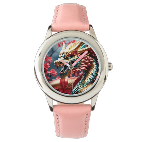 Fire breathing dragon gold blue and red scales watch