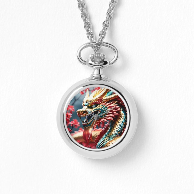 Fire breathing dragon gold blue and red scales watch (Front)