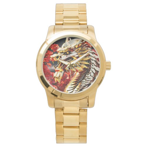 Fire breathing dragon gold head watch