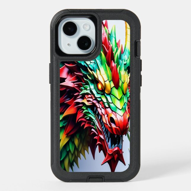 Fire breathing dragon Green And Red iPhone 15 Case (Back)