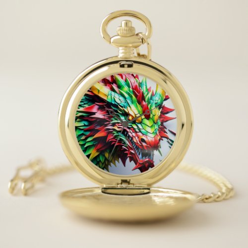 Fire breathing dragon Green And Red Pocket Watch