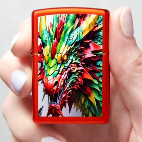 Fire breathing dragon Green And Red Zippo Lighter