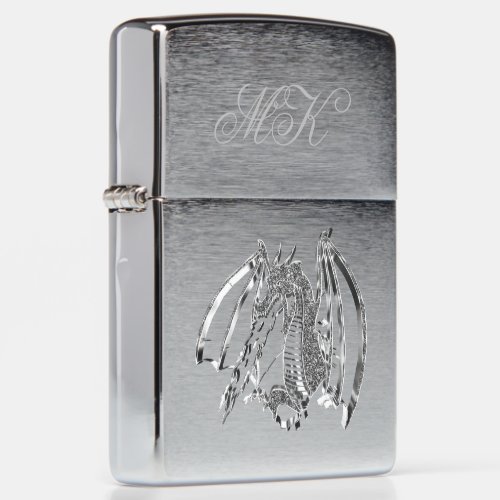 Fire_breathing Dragon Grey Silver Look Monogrammed Zippo Lighter