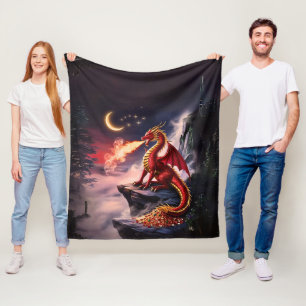 Fire Breathing Dragon Guarding Treasure Fleece Blanket